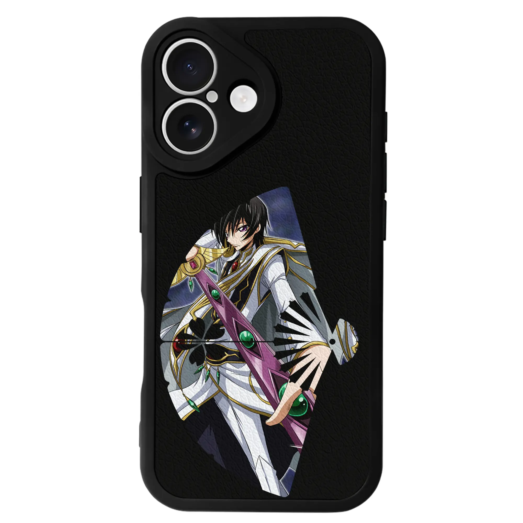 コードギアス 反逆のルルーシュ グッズ ルルーシュ・ランペルージ - IPhone 16シリーズ対応 ・ シリコンスマホケース ・ レザー調 ・ 高精度フィット ・ 耐衝撃 ・ ワイヤレス充電対応 ・ 精密カット